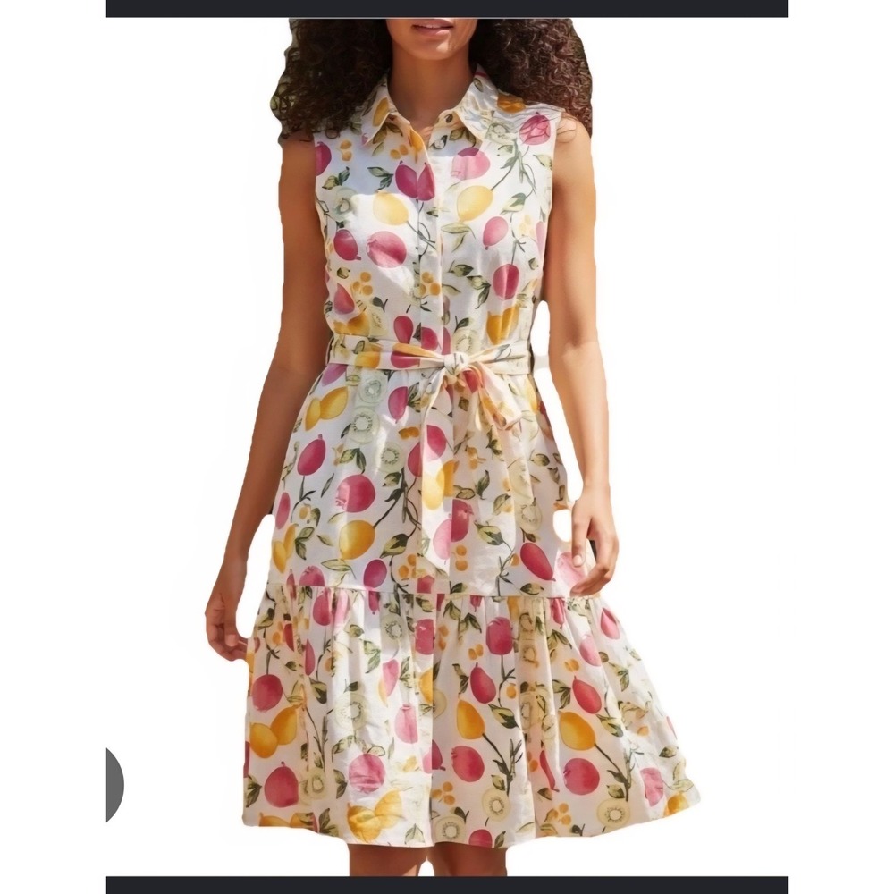 Cynthia Rowley Dress Womens 14 Fruit Print Linen Blend Tiered Skirt Sundress NWT